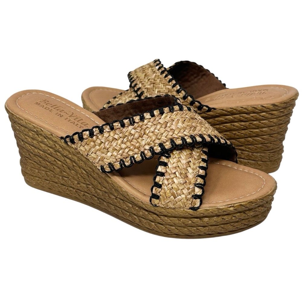 NEW Bella Vita Made in Italy Women's Geo-Italy Wedge Platform Sandal Natural 10